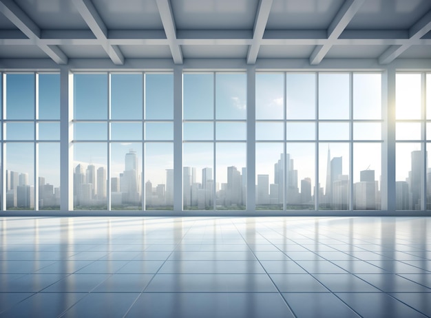 Photo intérieur d'un bureau moderne vide avec vue sur la ville