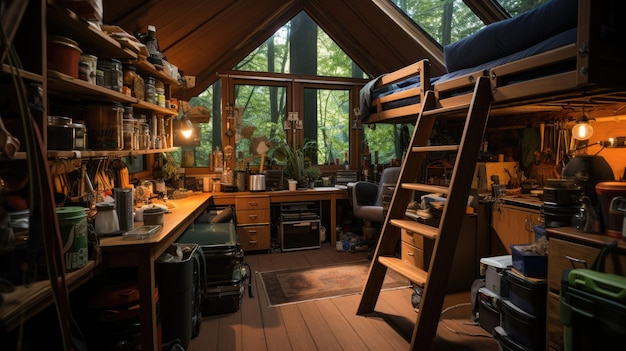 L'intérieur d'une cabane de camp d'été