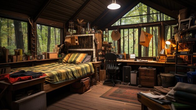 L'intérieur d'une cabane de camp d'été