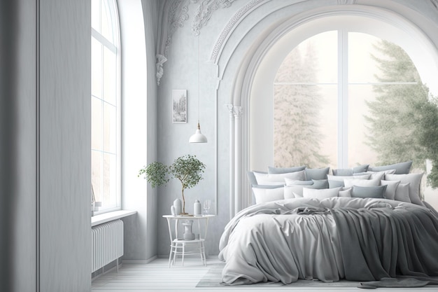 Intérieur d'une chambre agréable sur fond intérieur blanc et gris