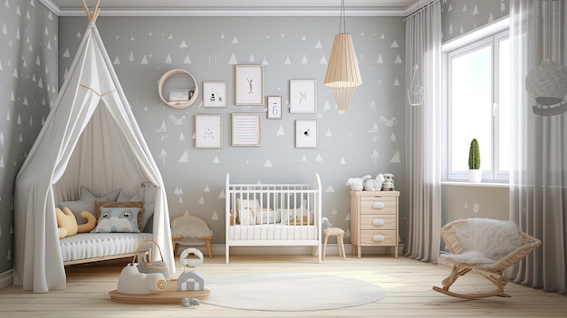 Intérieur de la chambre de bébé avec lit d'enfant et fauteuil. Idée de  conception Photo Stock - Alamy