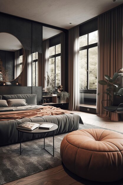 L'intérieur de la chambre à coucher dans une maison moderne dans le style lounge