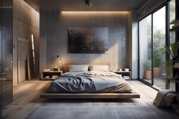 Photo l'intérieur de la chambre à coucher dans une maison moderne