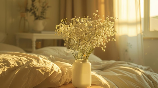 L'intérieur de la chambre à coucher du bouquet de vase de gypsophile