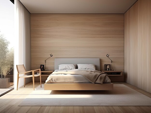 Intérieur de chambre à coucher minimal avec maquette de décoration d'intérieur IA générative