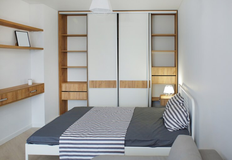 Photo intérieur de la chambre à coucher moderne et lumineuse