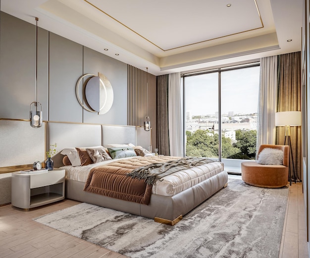 Intérieur de chambre à coucher moderne de luxe