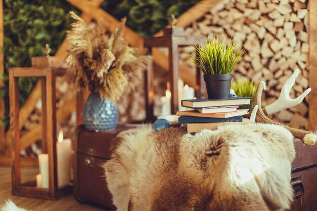 Photo intérieur de la chambre avec des détails de décoration