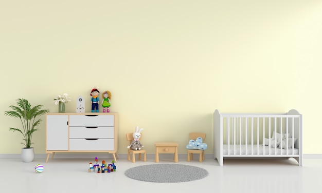 Intérieur de chambre d&#39;enfant jaune pour maquette