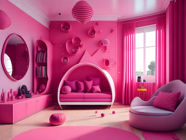 intérieur de chambre d'enfant rose accrocheur