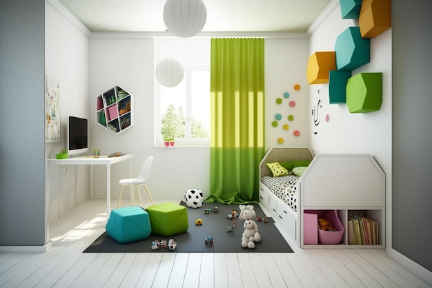 Intérieur d'une chambre d'enfants moderne avec des meubles et des jouets élégants Chambre de jeux pour enfants Chambre de couchage pour enfants