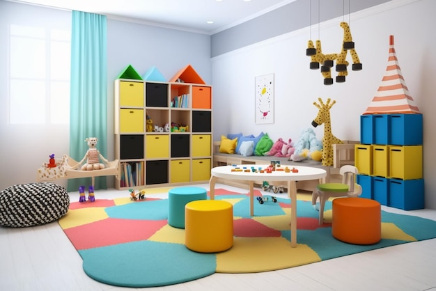 Intérieur d'une chambre d'enfants moderne avec des meubles et des jouets élégants Chambre de jeux pour enfants Chambre de couchage pour enfants