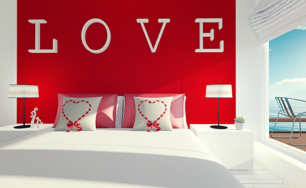 Intérieur de chambre Love-Modern pour la Saint-Valentin, rendu 3D