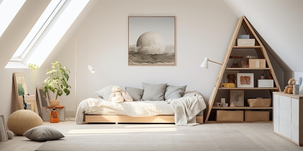 Intérieur de la chambre avec des meubles en bois