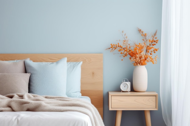 Intérieur de chambre minimaliste moderne dans des tons bleus