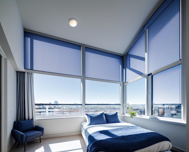 intérieur d'une chambre moderne avec une grande fenêtre appartement architecture lit chambre confort