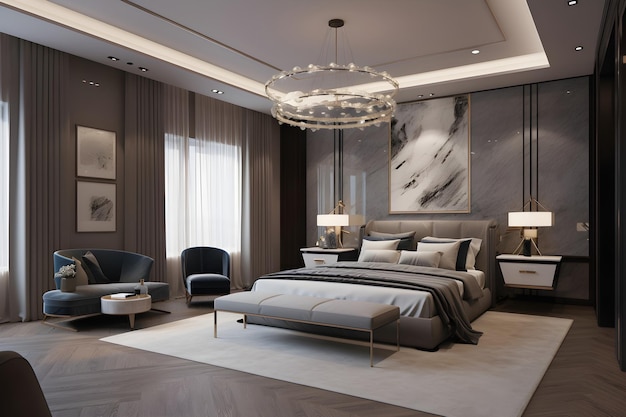 Intérieur de chambre de style classique avec lit moderne dans une maison de luxe Generative AI