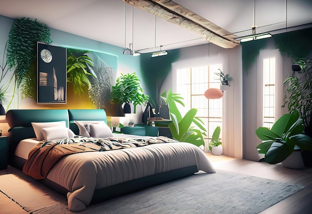 Photo intérieur de chambre de style jungle