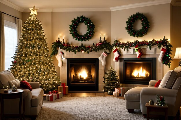 L'intérieur de la cheminée de la nuit de l'arbre de Noël