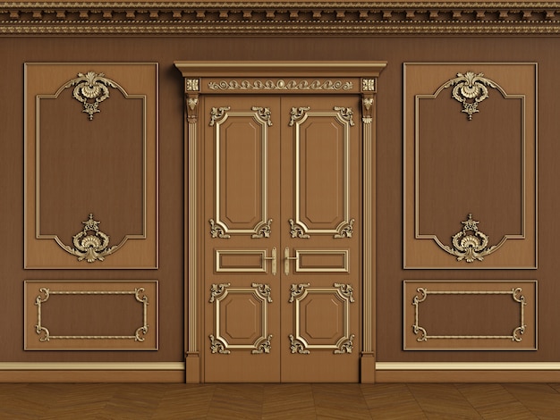 Intérieur classique avec boiserie en bois avec espace copie