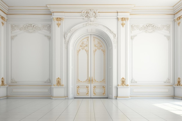 Intérieur classique avec des murs blancs et un sol en bois illustration de rendu 3D