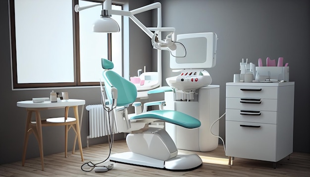 Intérieur d'une clinique dentaire moderne avec une chaise Generative Ai