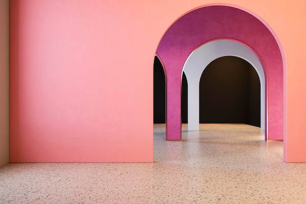 Intérieur coloré avec arches et sol en terrazzo