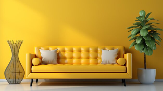 Intérieur de concept minimal de ton jaune vivant