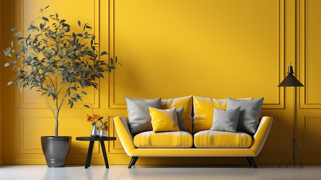 Intérieur de concept minimal de ton jaune vivant