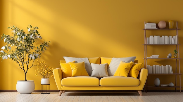 Intérieur de concept minimal de ton jaune vivant