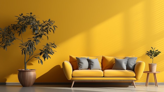 Intérieur de concept minimal de ton jaune vivant