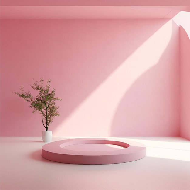 Intérieur de concept minimal de ton rose vivant sur le sol et l'arrière-plan roses