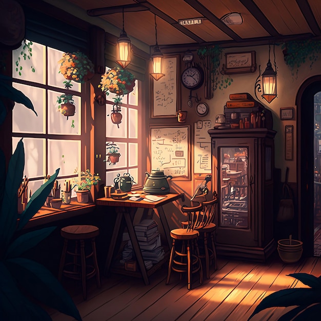 Photo intérieur confortable d'un café animé