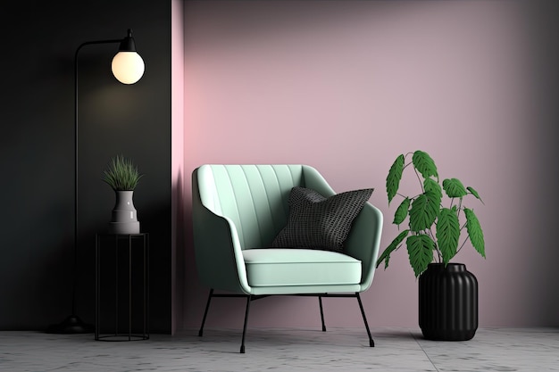 Intérieur confortable avec une chaise et une plante en pot IA générative