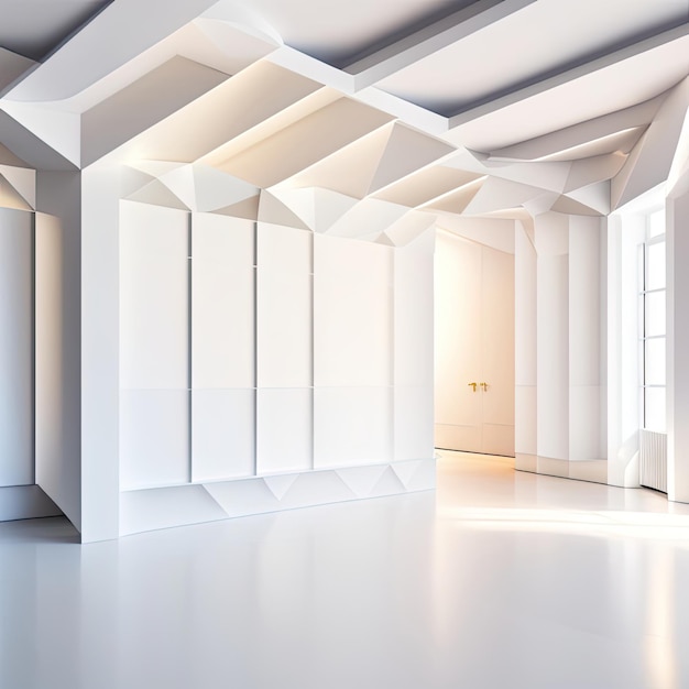 Intérieur contemporain blanc Éclairage doux sur les murs géométriques Modèles de maquettes modernes abstraites