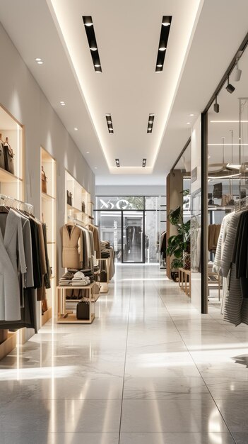 L'intérieur contemporain et élégant d'un magasin de vêtements situé à l'intérieur d'un centre commercial reflétant