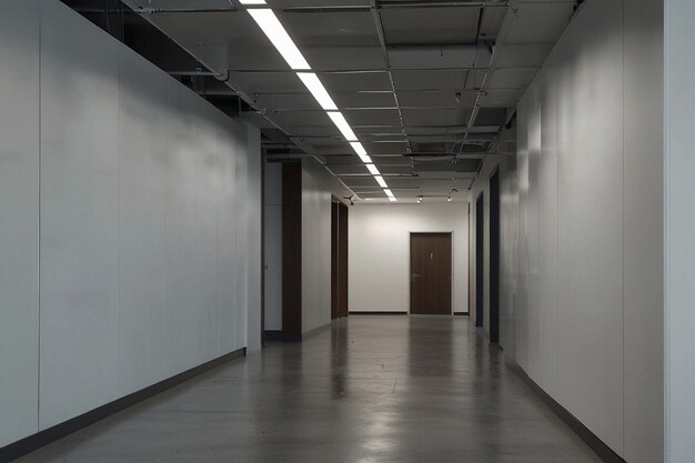 Interieur de corridor de bureau ou de couloir moderne avec un espace vide sur le mur blanc et la salle de réunion