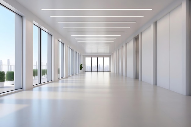 Interieur de corridor de bureau ou de couloir moderne avec un espace vide sur le mur blanc et la salle de réunion