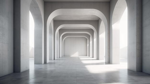 Intérieur de couloir en béton moderne avec maquette vide AI générative