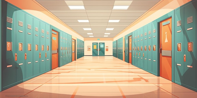 Intérieur d'un couloir d'école Illustration vectorielle en style cartoon