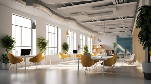 Intérieur de coworking contemporain avec bannière Generative AI