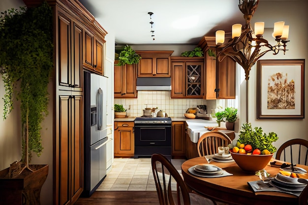 Photo intérieur de cuisine à domicile avec ustensiles de cuisine ia générative