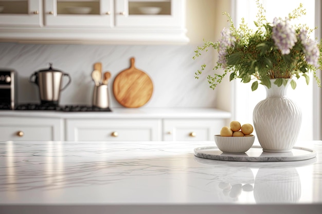 Photo intérieur de cuisine lumineuse dans un style moderne dans le concept de rendu 3d salle minimale ai générative