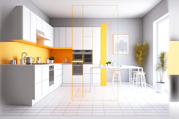Intérieur de cuisine lumineuse dans un style moderne dans le concept de rendu 3d salle minimale ai générative