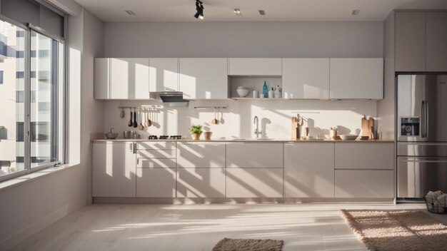 Intérieur de cuisine minimaliste de rendu 3d