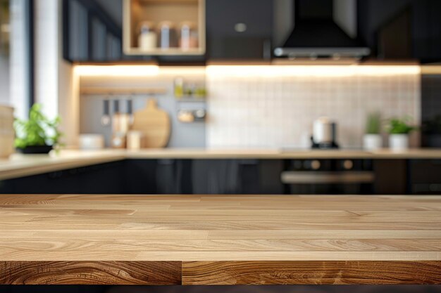 Intérieur de cuisine moderne avec comptoir en bois