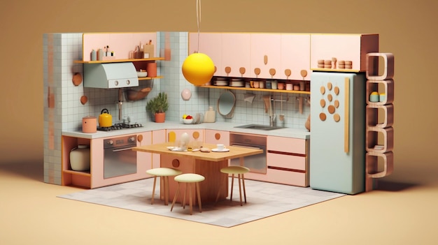 Intérieur de la cuisine moderne avec des meubles et des appareils ménagers de style isométrique