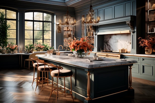 Intérieur de cuisine moderne avec des meubles en bois