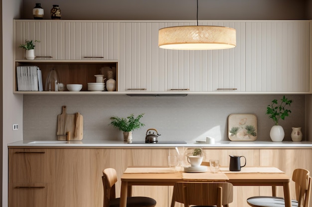 Photo intérieur de cuisine moderne avec table pour manger concept de design d'intérieur