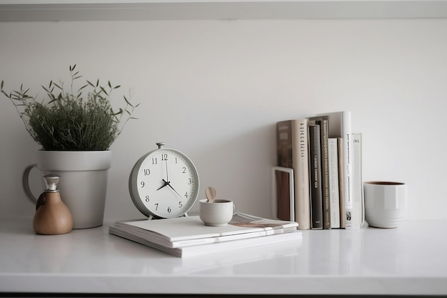 Intérieur de cuisine simple minimaliste moderne avec petite plante quelques livres de cuisine